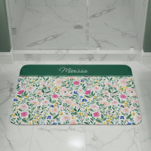 Colorful Floral Personalized Bath Mat