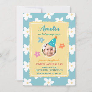 Colorful Floral Photo Birthday Party Invitation