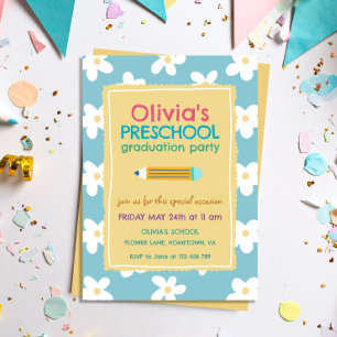 Colorful Floral Photo Preschool Graduation Party Invitation