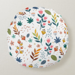 Colorful Floral Print Round Pillow