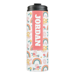 Colorful Floral Rainbow Pattern Thermal Tumbler