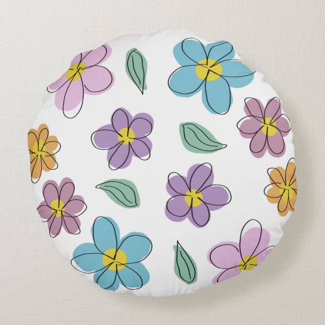 Colorful floral round pillow (Back)