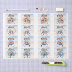 Colorful Floral Sea Turtles in a Jar Decoupage  Tissue Paper