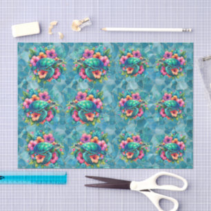 Colorful Floral Sea Turtles on Sea Glass Mosaic  Tissue Paper