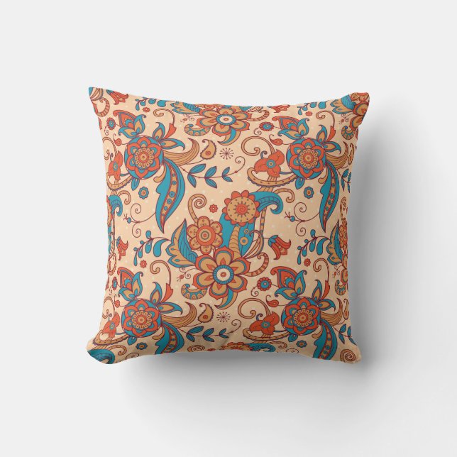 Colorful floral seamless pattern throw pillow (Front)
