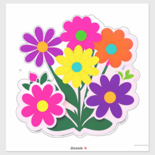 Colorful Floral Sticker Set With Bright Flowers