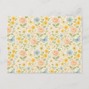 Colorful Floral vintage pattern with butterflies Holiday Postcard