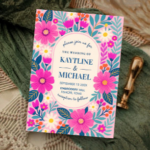 Colorful Floral Wedding Invitation Pink Botanical