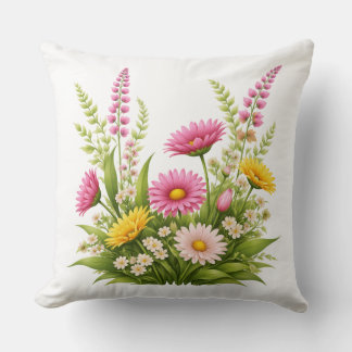 Colorful Floral with Leafs and Buds  Throw Pillow