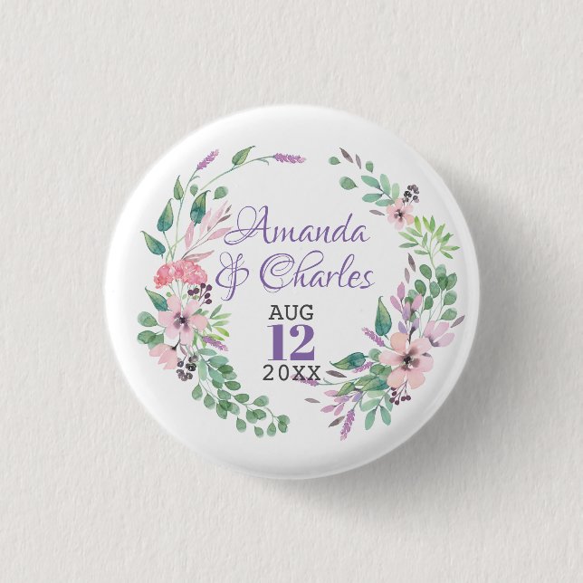 Colorful Floral Wreath Frame 1 Inch Round Button (Front)