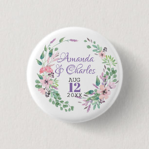 Colorful Floral Wreath Frame 1 Inch Round Button