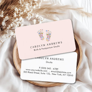Colorful Flower Baby Footprint Logo Blush-Pink Business Card
