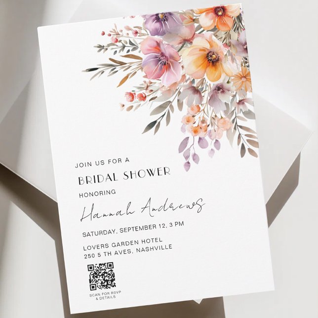 Colorful Flower Bouquet QR Code Bridal Shower Invitation (Colorful Flower Bouquet QR Code Bridal Shower Invitation)