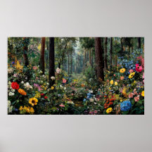 Colorful Flower Landscape with Vibrant Trees Sceni