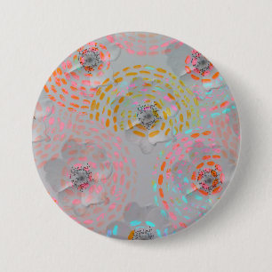 Colorful flower pattern with dotted graphic lines 3 inch round button