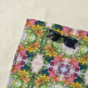 Colorful Flower Petals Watercolor Pattern Painting Beach Towel