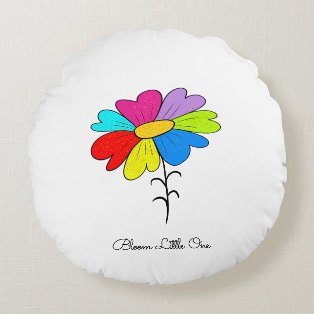 Colorful flower round pillow (Front)