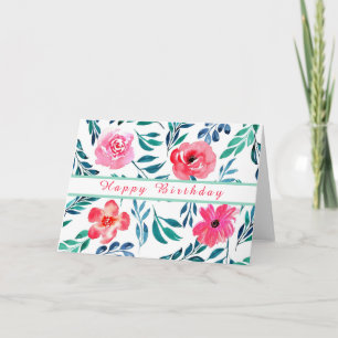 COLORFUL FLOWER WATERCOLOR ART HAPPY BIRTHDAY CARD