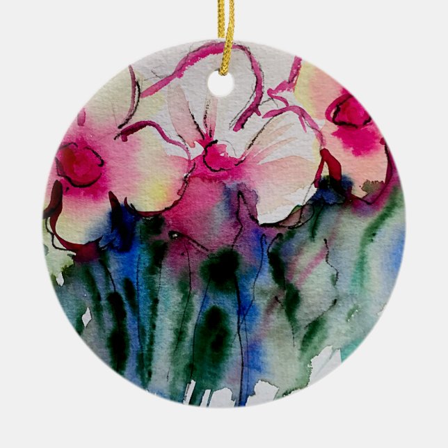Colorful Flowers Art Ceramic Ornament (Front)