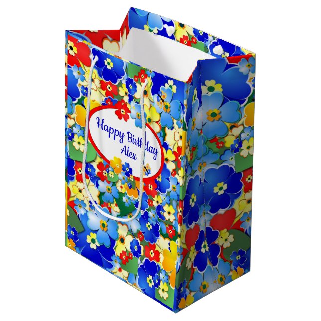 Colorful Flowers Birthday Medium Gift Bag (Front Angled)