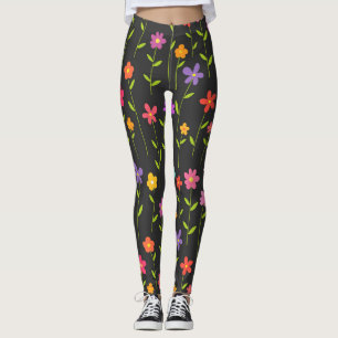 Colorful flowers black leggings