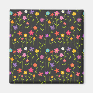 Colorful flowers black magnet