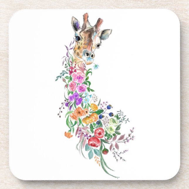 Colorful Flowers Bouquet Giraffe - Drawing Modern  Coaster (Front)