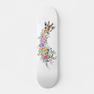 Colorful Flowers Bouquet Giraffe - Drawing Modern Skateboard