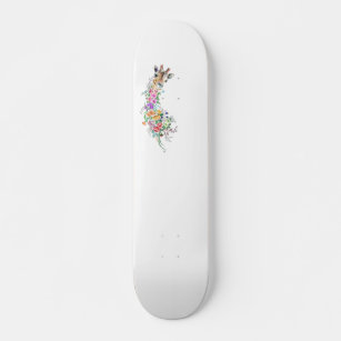 Colorful Flowers Bouquet Giraffe - Drawing Modern  Skateboard