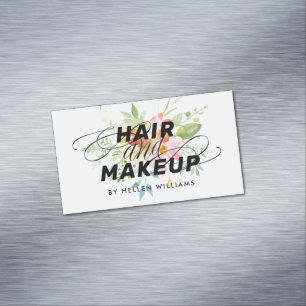 Colorful flowers bouquet on blue Hair & makeup Magnetic Business Card