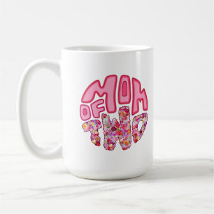 Colorful Flowers Circular Floral Mom of Two Kids Coffee Mug