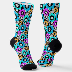 Colorful flowers daisies Blue Turquoise Purple  Socks