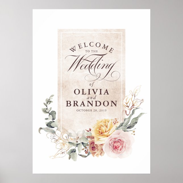 Colorful Flowers Elegant Wedding Welcome Sign (Front)
