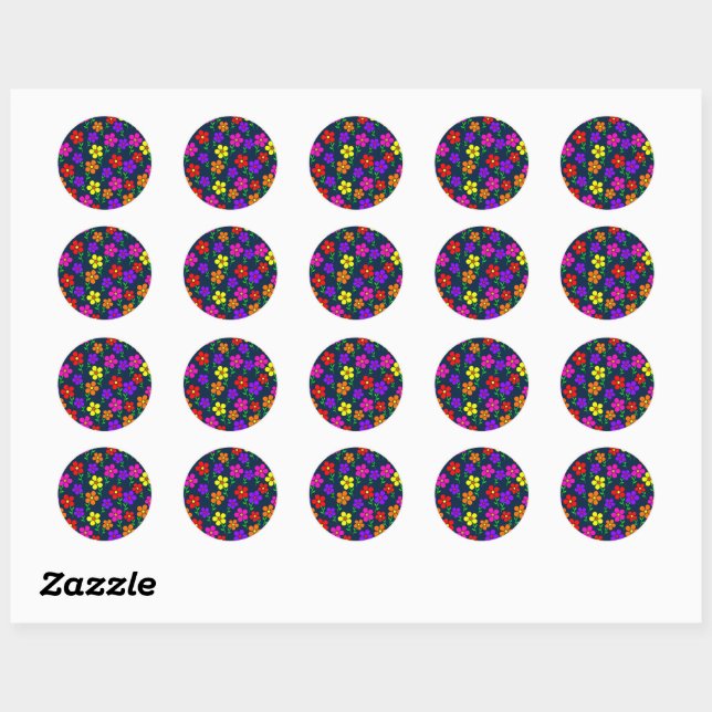 Colorful Flowers Floral Pattern Classic Round Sticker (Sheet)