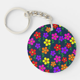 Colorful Flowers Floral Pattern Keychain