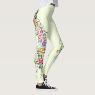 Colorful Flowers Giraffe Leggings Spring Design