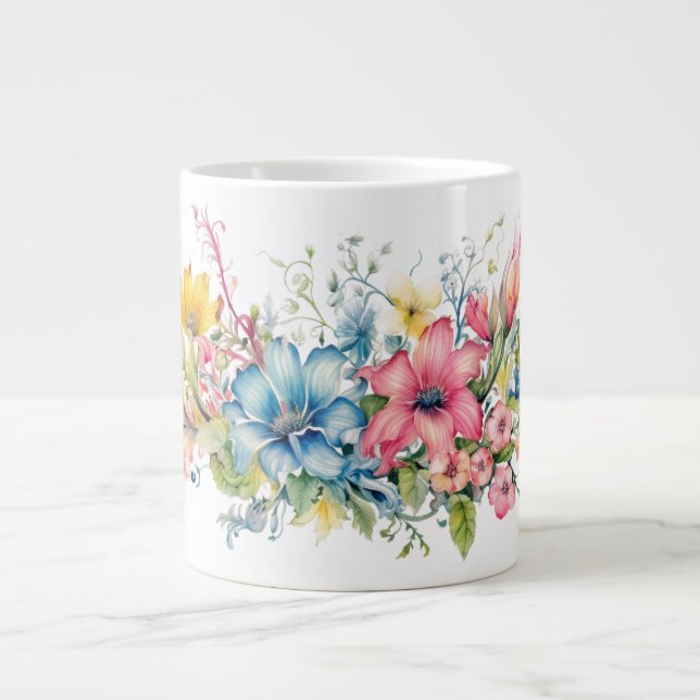 Colorful Flowers Large Coffee Mug (Front)