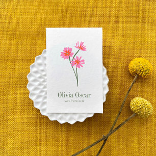 Colorful Flowers Modern Pink Floral Illustration  Business Card