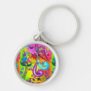 colorful flowers mushrooms butterfly keychain