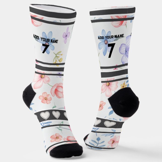 Colorful  Flowers - Name Number Socks (Angled)