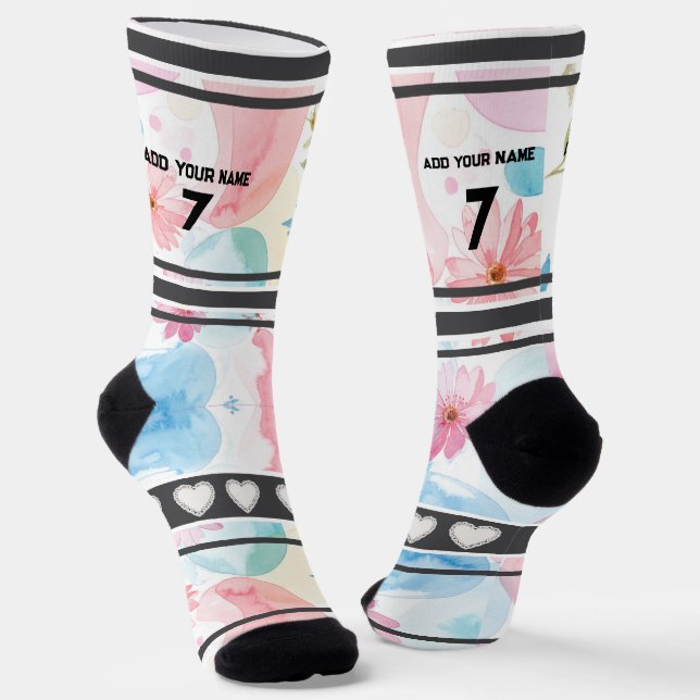 Colorful  Flowers - Name Number Socks (Angled)