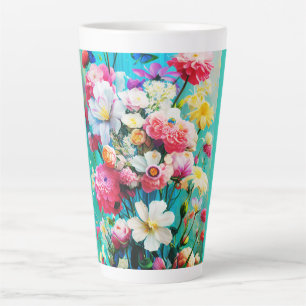 Colorful Flowers on Teal Background Latte Mug