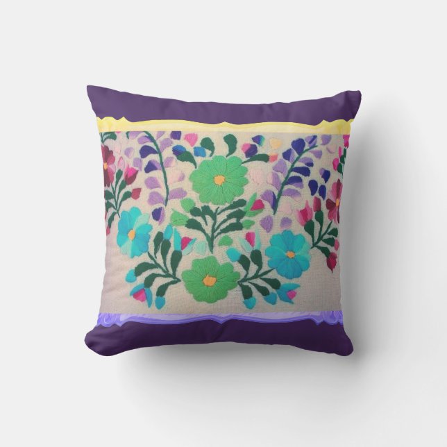 Colorful Flowers Pattern Outdoor Pillow (Front)