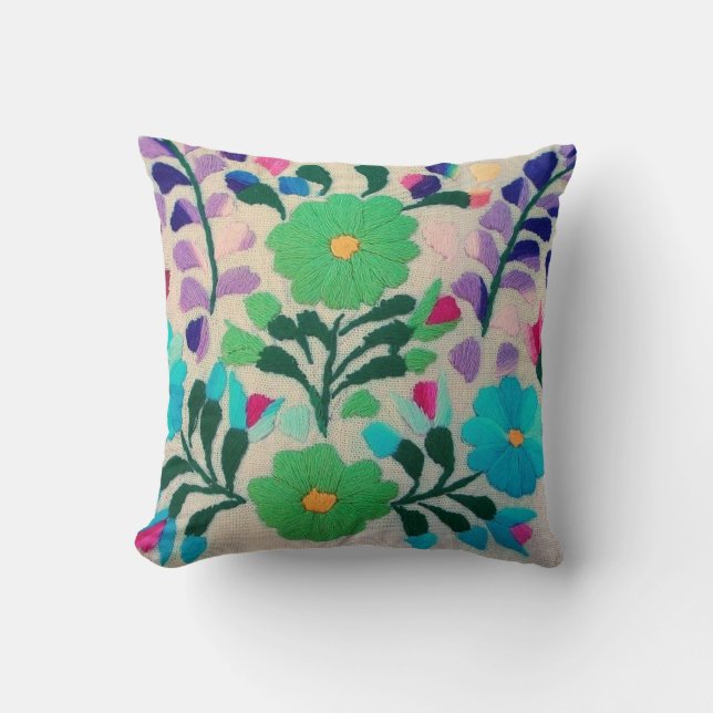 Colorful Flowers Pattern Throw Pillow (Front)