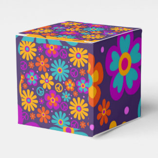 Colorful Flowers Peace Love Groovy Retro Hippie Favor Box