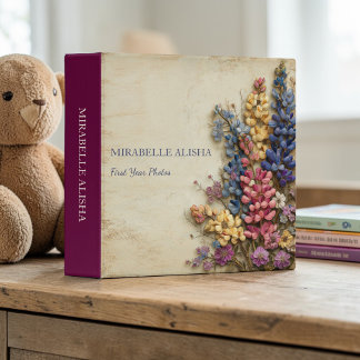 Colorful Flowers Rustic Baby Photo Album Binder
