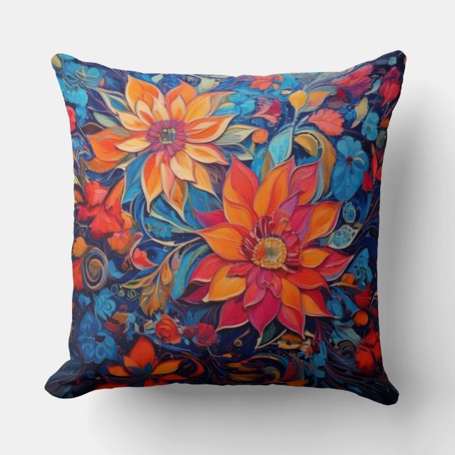 Colorful flowers  throw pillow (Front)