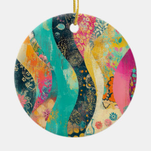 Colorful Flowers Wave Ceramic Ornament