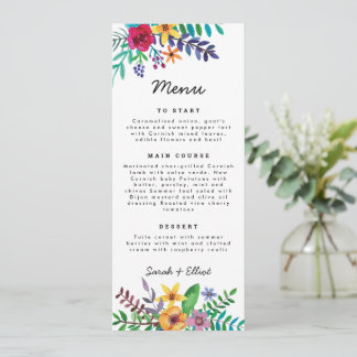 Colorful Flowers Wedding Flat Menu