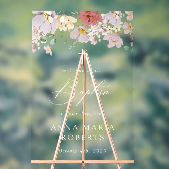 Colorful Flowers, Wildflowers, Baptism Welcome Acrylic Sign (Neutral)